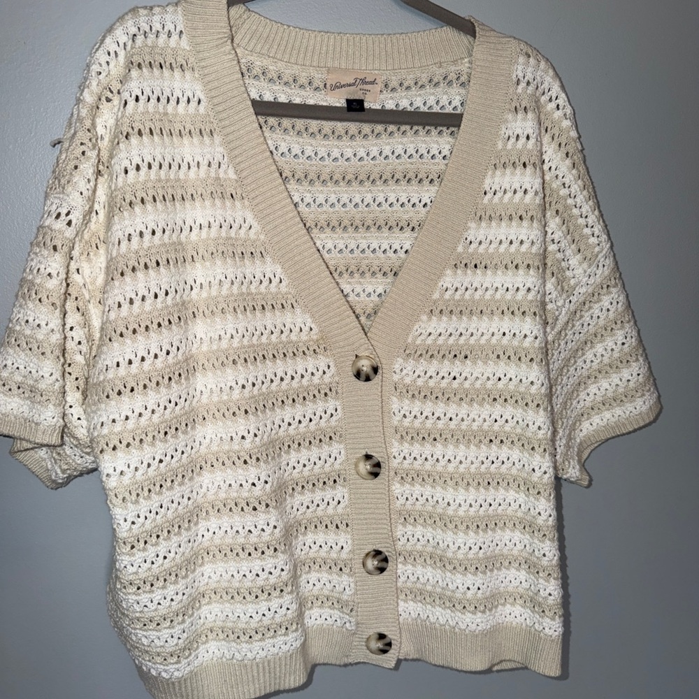 Universal Thread Cream Striped Button-Front Cardi… - image 2